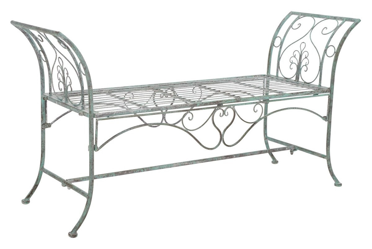 Adina Wrought Iron Outdoor Garden Bench with Victorian Elegance and Intricate Scrolls