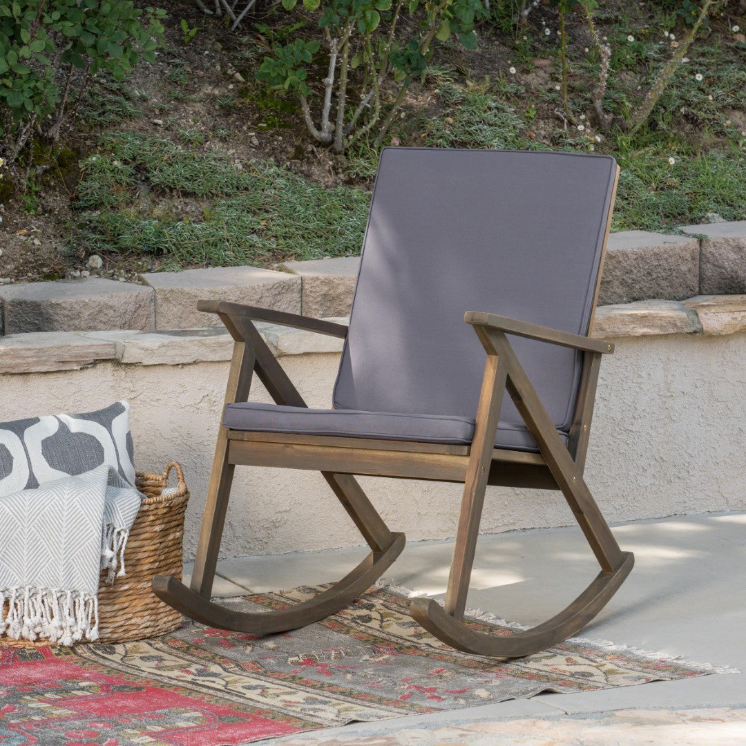 Christopher Knight Home® Gus Acacia Wood Outdoor Rocking Chair with Comfortable Cushion: A Durable, Safe, and Stylish Seating Option for Relaxation