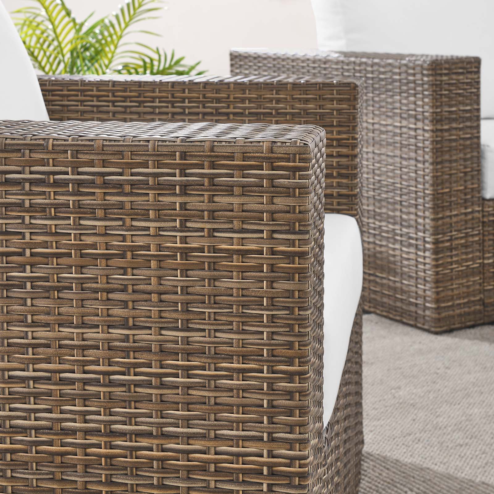 Convene Outdoor Patio 4-Piece Furniture Set - Elegant Synthetic Rattan Weave Design, All-Weather Resistant Cushions and Tempered Glass Top Table for Outdoor Spaces