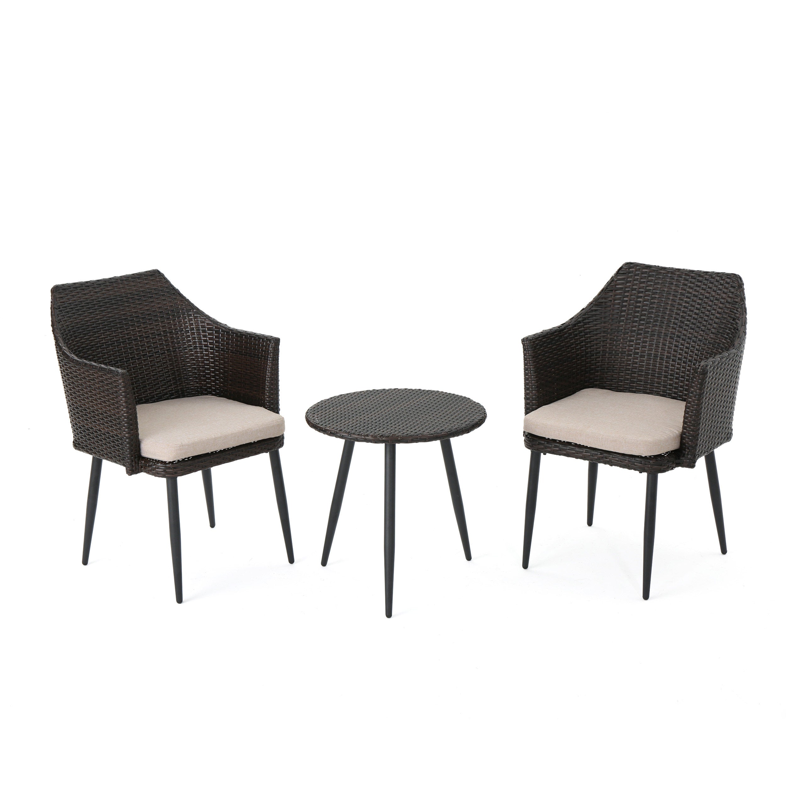 Christopher Knight Home® Iona Three - Piece Outdoor Wicker Conversation Set in Multi - Brown Shades with Dark Brown - Finished Metal Legs and Beige - Colored Cushions