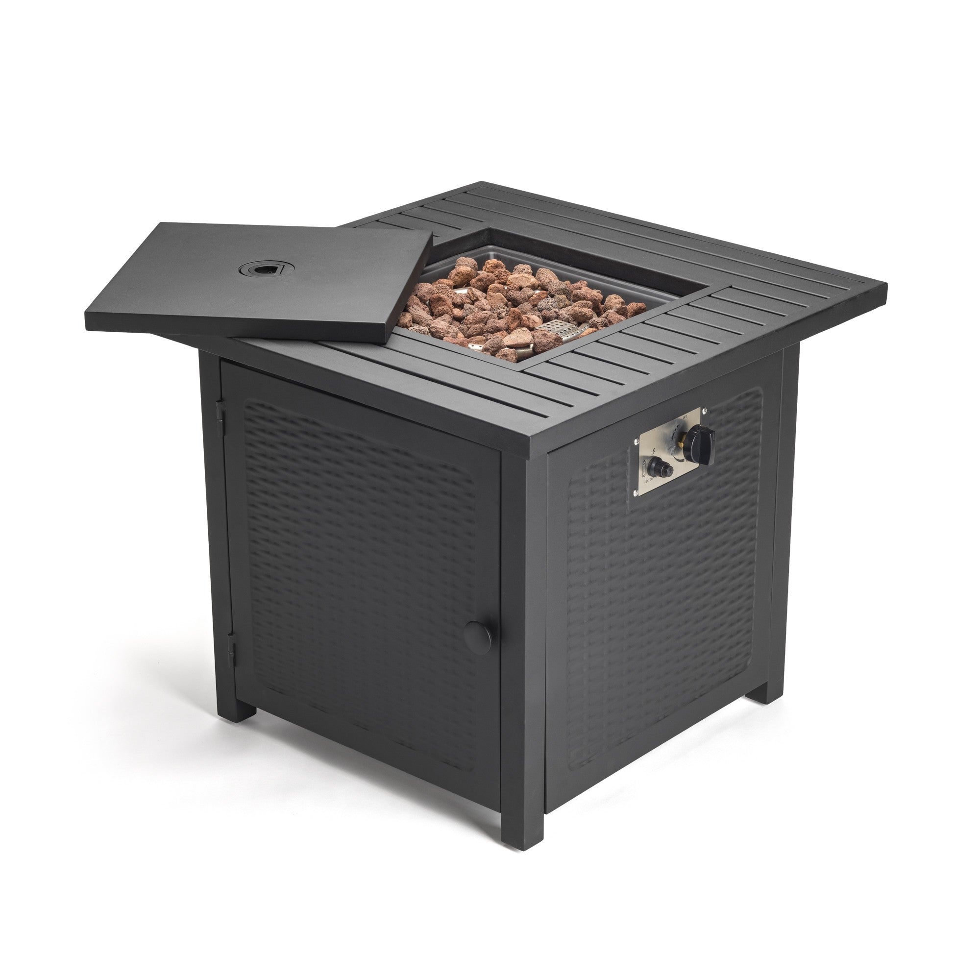 Matte Black Square Propane Fire Pit with Cover - 50,000 BTU, Stylish Lava Rocks & Versatile Tabletop