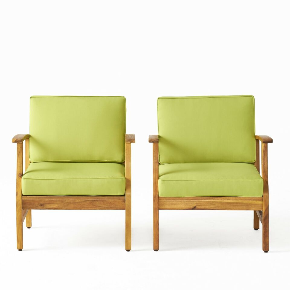 Christopher Knight Home® Perla 2 - Piece Green Club Chairs in Durable Acacia Wood with Slat Design