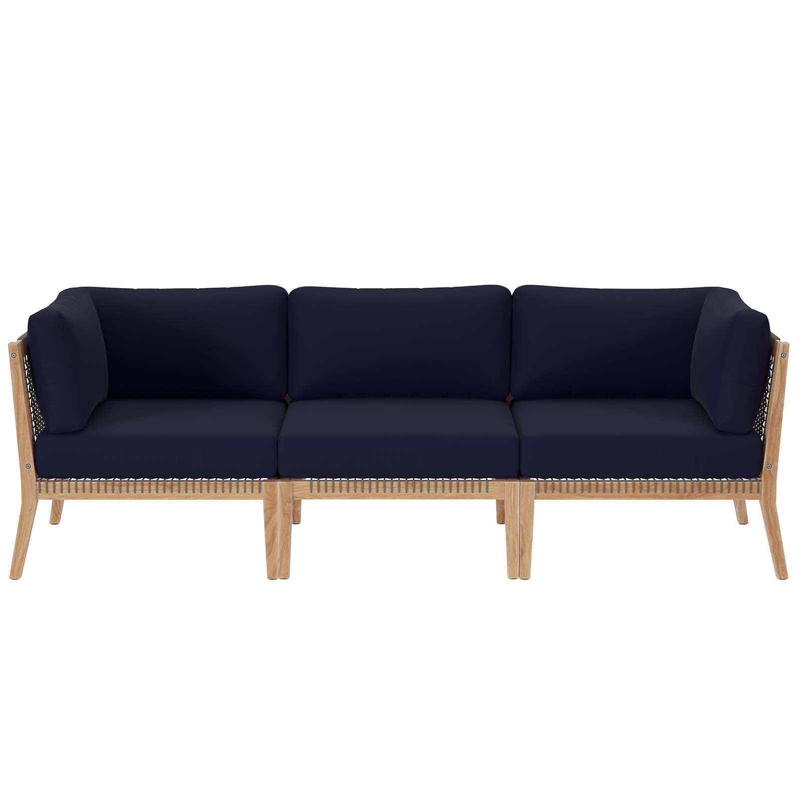 Clearwater Premium Teak Outdoor Patio Sofa with Stylish Rope Webbing and Comfort Cushions