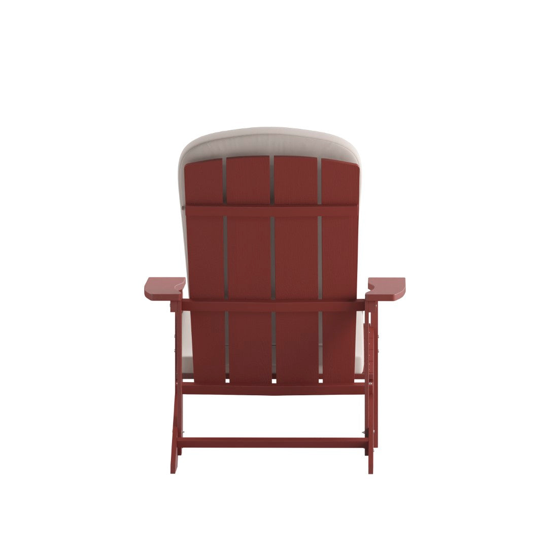 Commercial - Grade Outdoor Set of Two All - Weather Poly Resin Wood Adirondack Chairs Equipped with Cream - Colored Cushions Ideal for Decks, Porches, and Patios