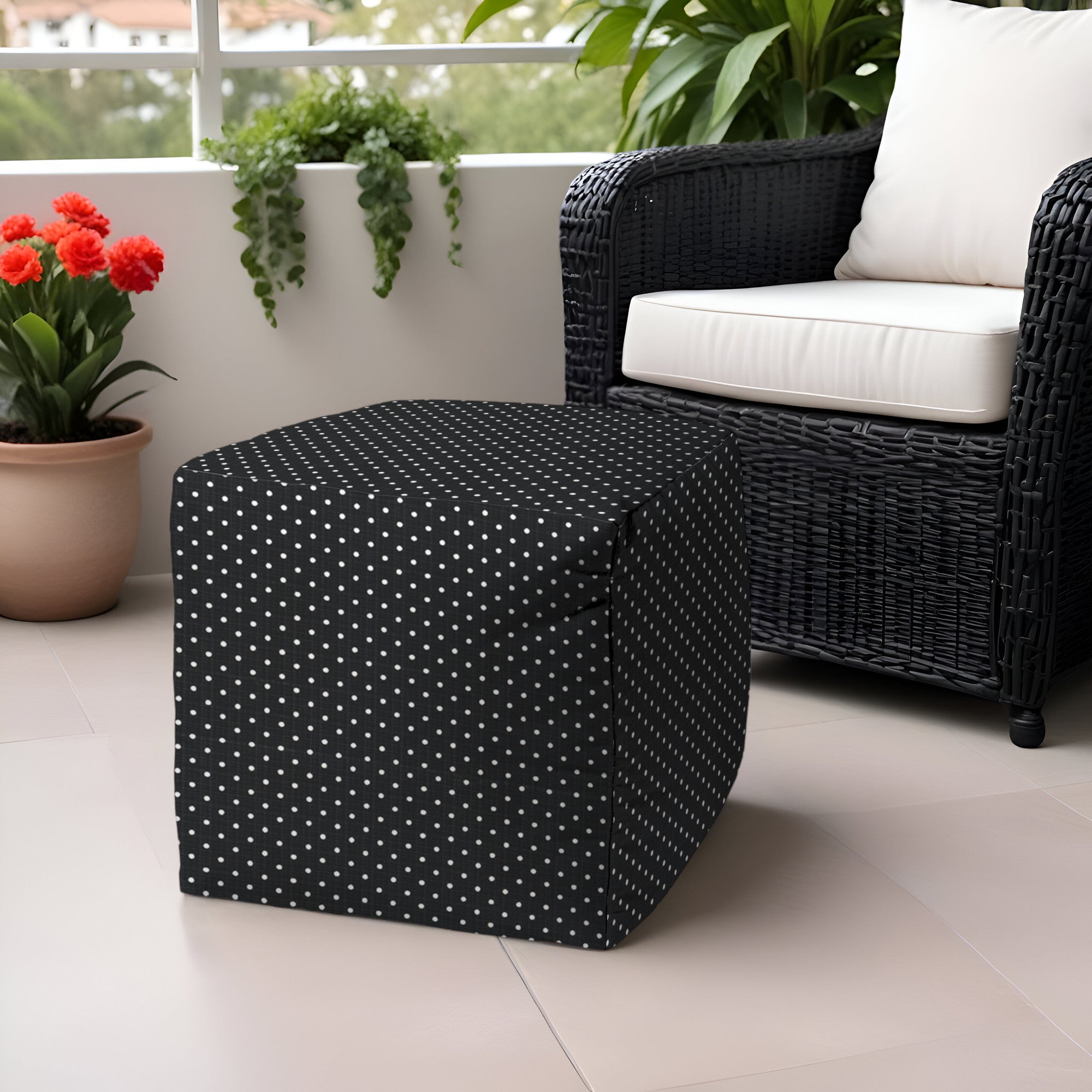 Stylish Turquoise Indoor Outdoor Pouf Ottoman - Comfortable Polka Dot Design for Home & Patio