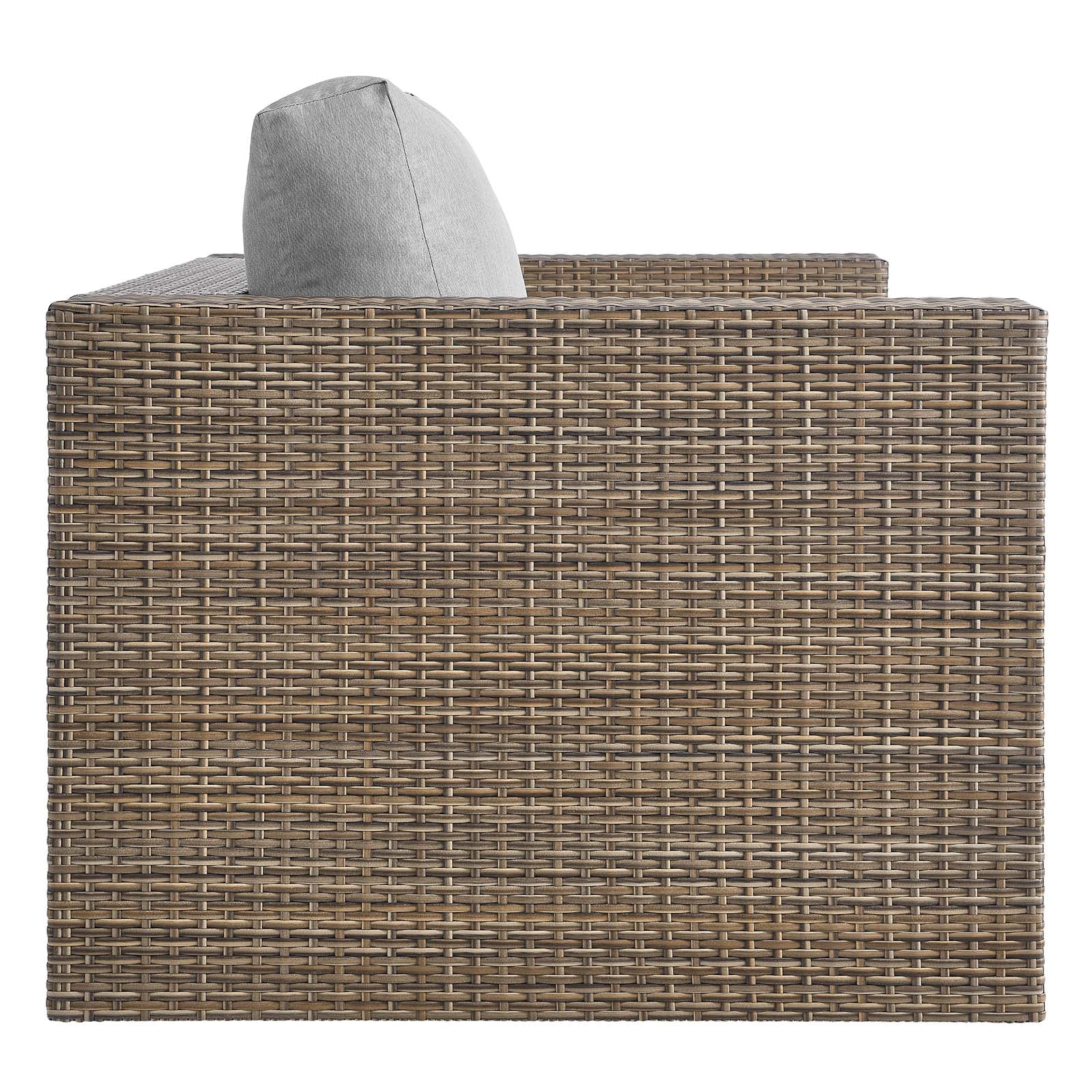 Convene Outdoor Patio 4-Piece Furniture Set - Elegant Synthetic Rattan Weave Design, All-Weather Resistant Cushions and Tempered Glass Top Table for Outdoor Spaces
