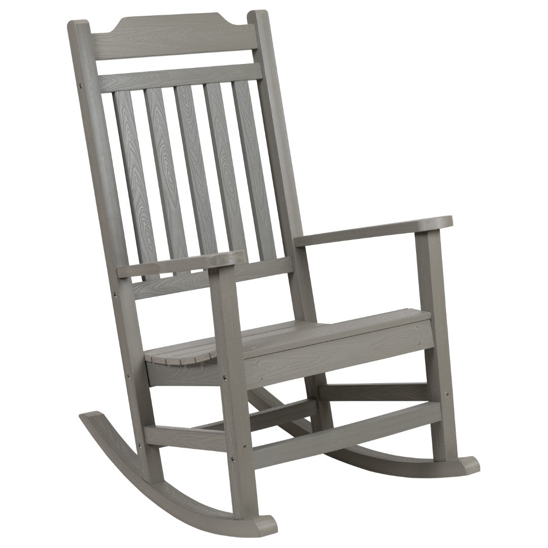 Premium Set of Two All-Weather UV-Resistant Poly Resin Rocking Chairs with an Adirondack Style Side Table for Indoor and Outdoor Use