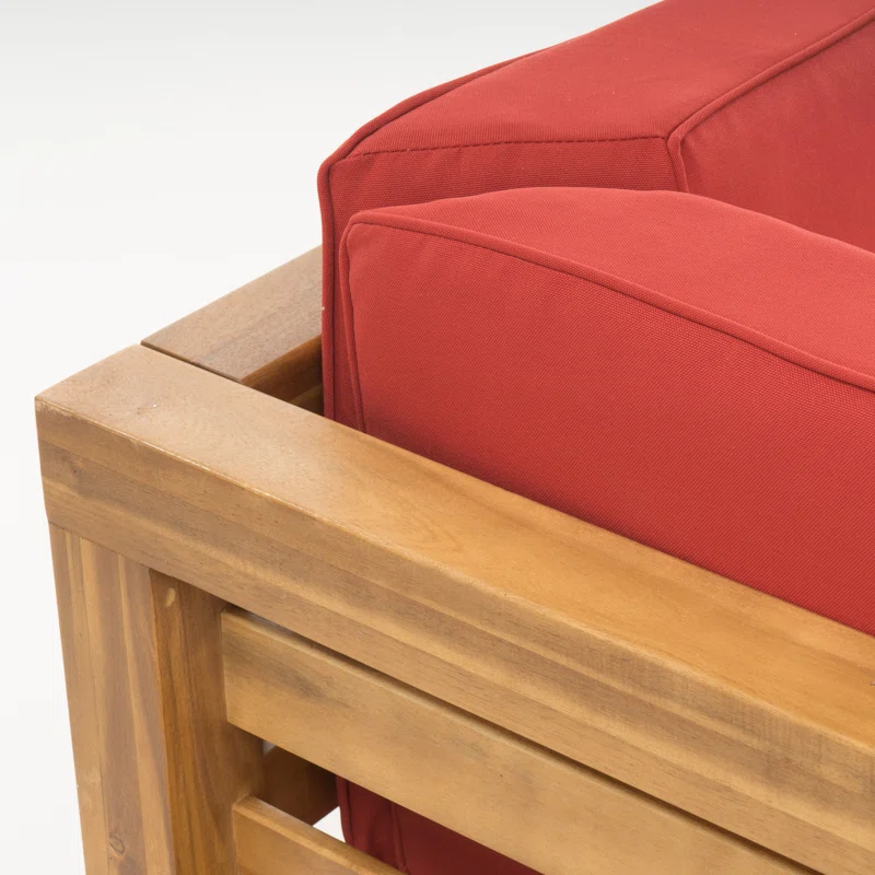 Christopher Knight Home® Oana Outdoor Red Corner Bench and Coffee Table Set Crafted from Acacia Wood with Water-Resistant Cushions
