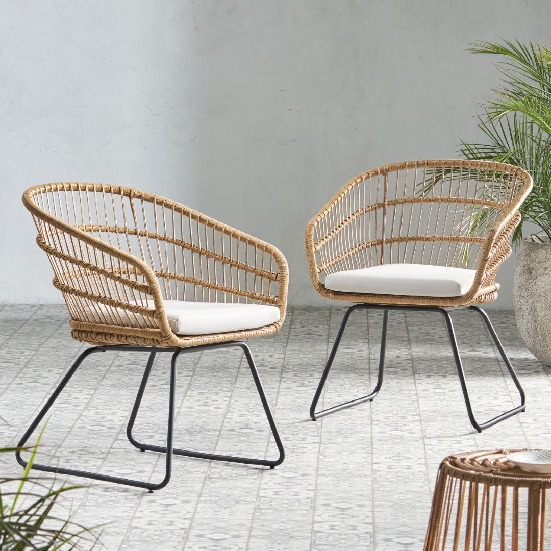Christopher Knight Home® Lemere 2 - Piece Light Brown, Beige & Black Outdoor Wicker Dining Chairs with Cushions