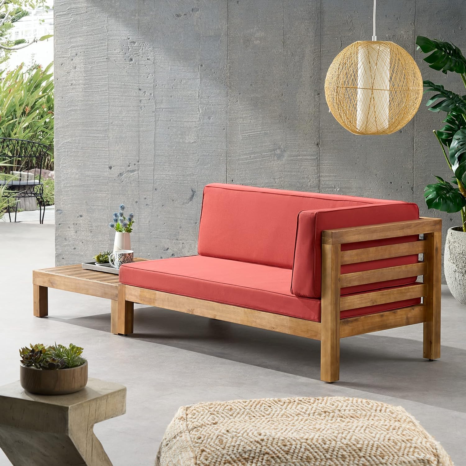 Christopher Knight Home® Oana Red Corner Bench & Coffee Table Set - Acacia Wood, Water-Resistant Cushions