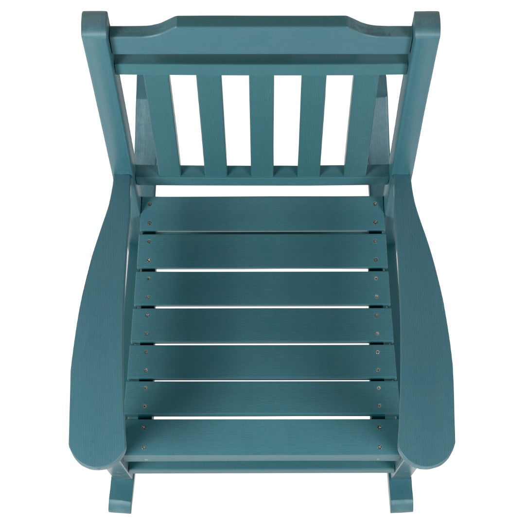 Premium Set of Two All-Weather UV-Resistant Poly Resin Rocking Chairs with an Adirondack Style Side Table for Indoor and Outdoor Use