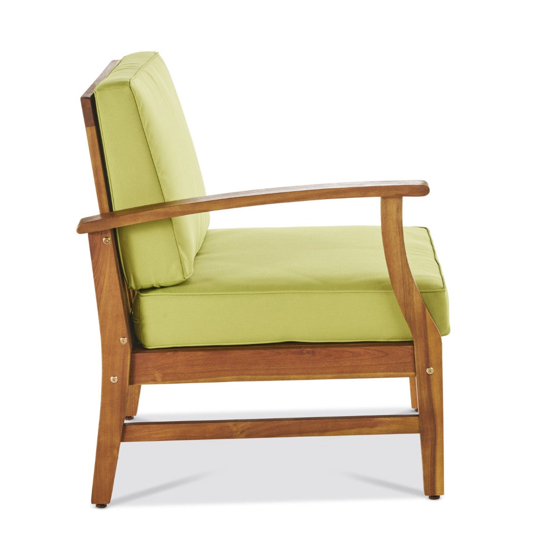 Christopher Knight Home® Outdoor Perla Left-Side Armchair Made of Acacia Wood, Featuring Green Water-Resistant Cushions for Comfort and Easy Maintenance, Dimensions: 26 x 28 x 32.75 Inches