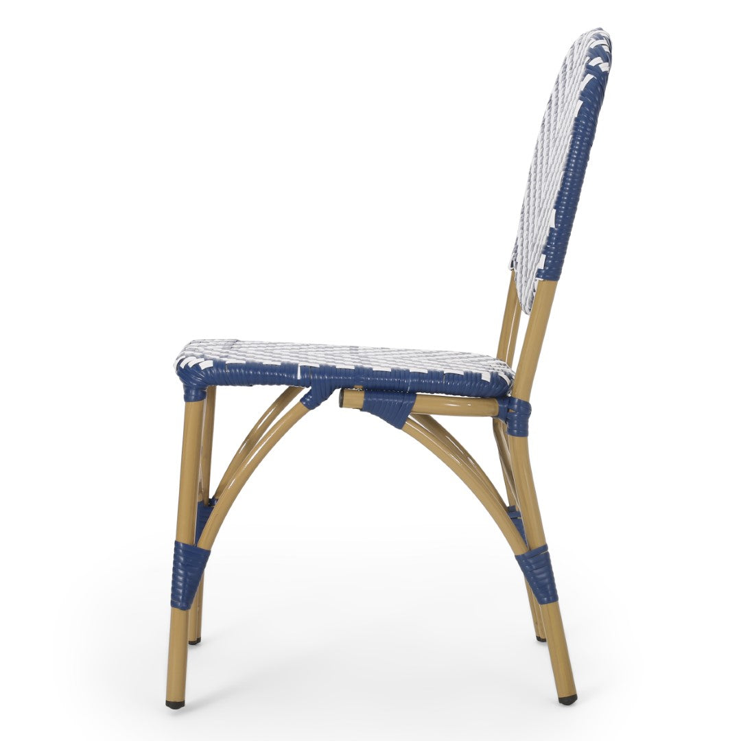 Christopher Knight Home® Picardy 2-Piece Outdoor Aluminum French Bistro Chairs in Navy, White & Bamboo Finish