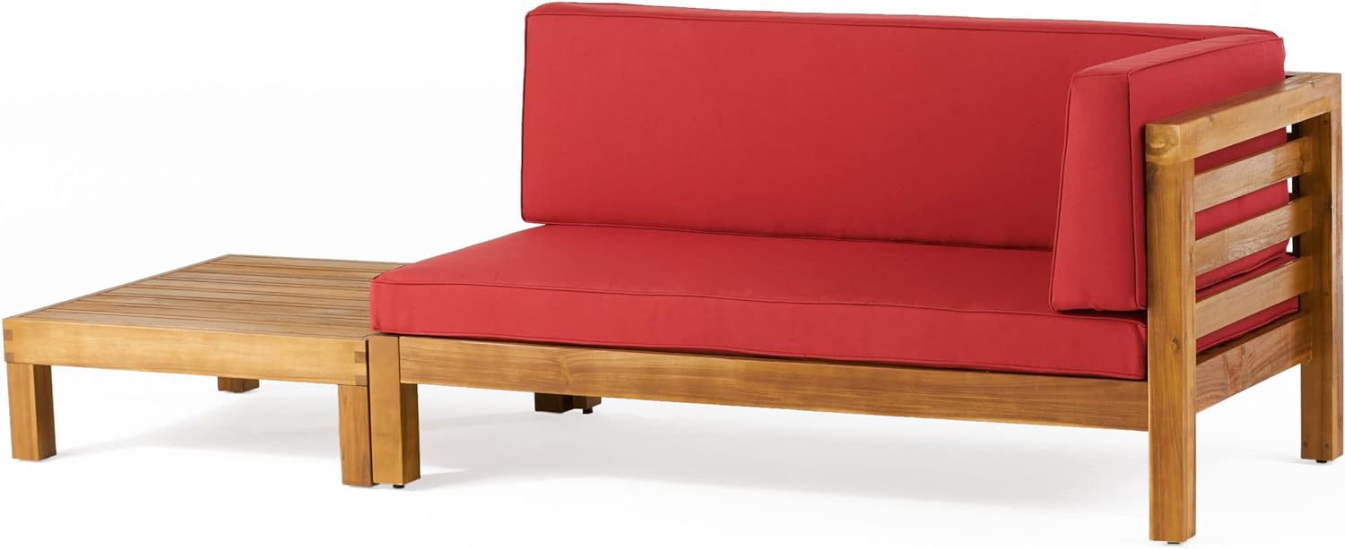 Christopher Knight Home® Oana Outdoor Red Corner Bench and Coffee Table Set Crafted from Acacia Wood with Water-Resistant Cushions