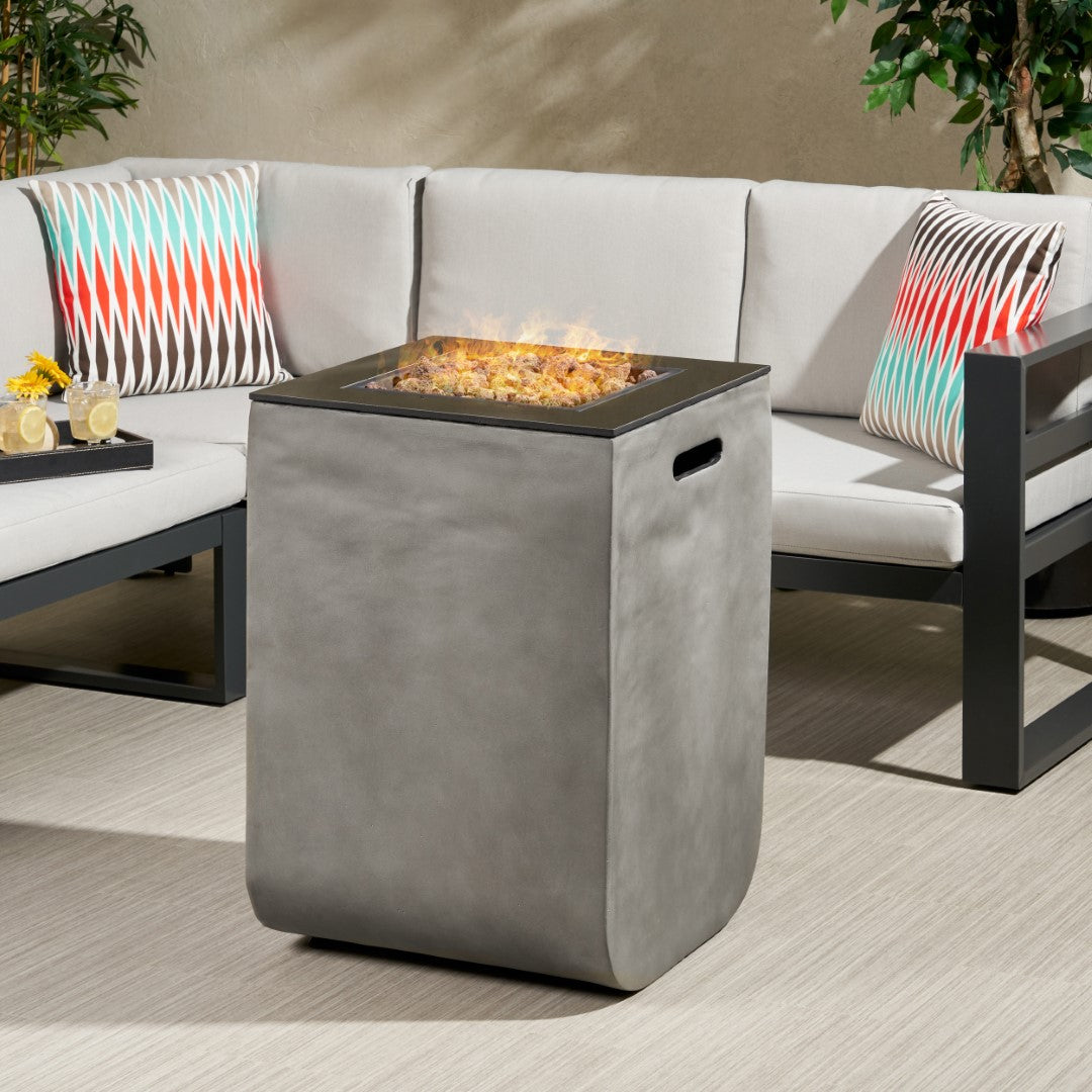 Christopher Knight Home® Adio Outdoor Fire Column - Modern Style, Light Gray & Gloss Black - 19.5
