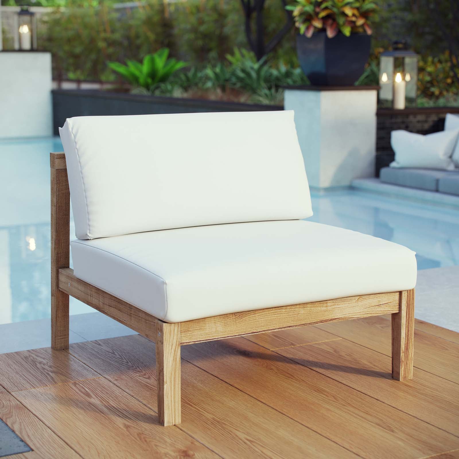 Bayport Weatherproof Outdoor Teak Armless Patio Chair with Washable and Water & UV Resistant Cushions and Stylish Design