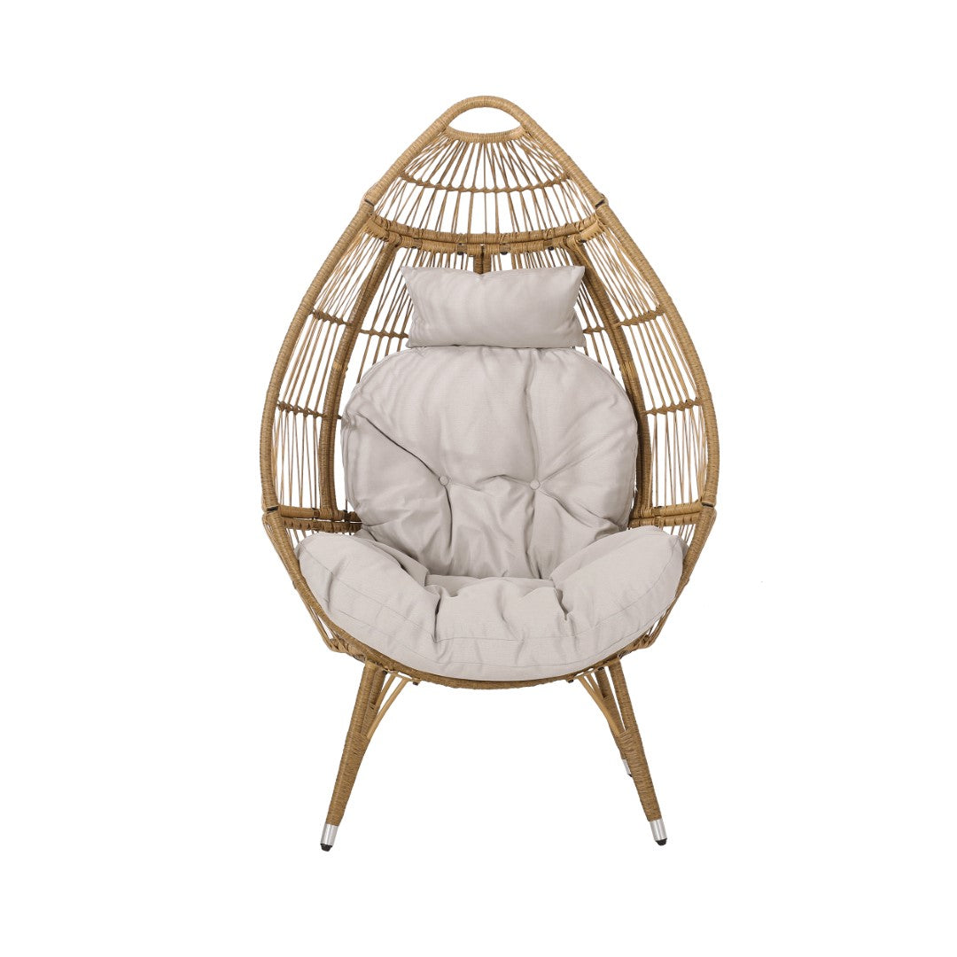 Christopher Knight Home® Outdoor Teardrop-Shaped Wicker Chair with Water-Resistant Cushion for Cozy Relaxation