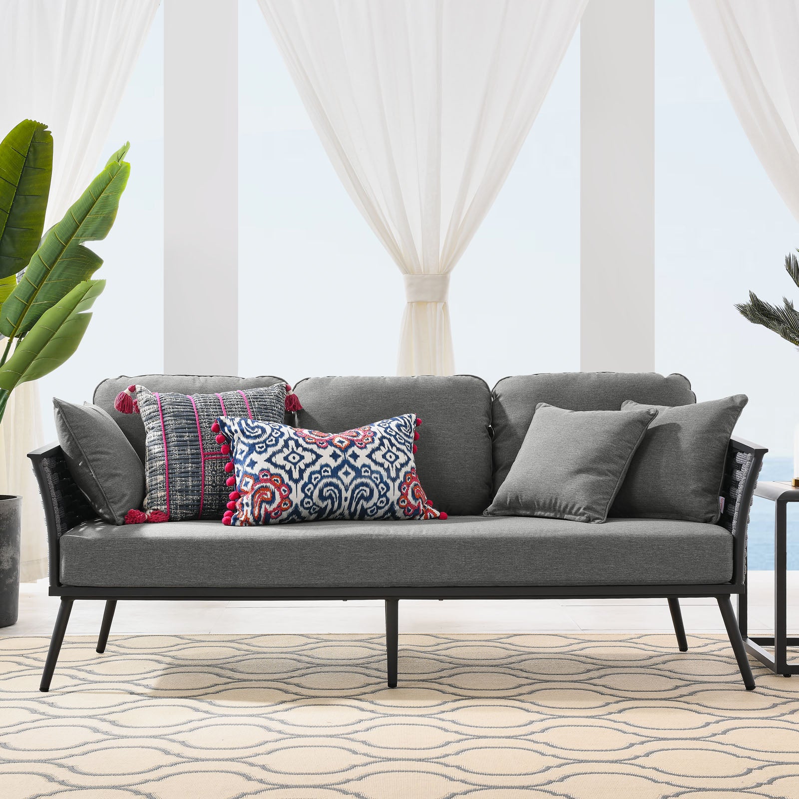 Stance Modern Outdoor Patio Sofa Set with All-Weather Cushions and Aluminum Frame for Relaxing Gatherings