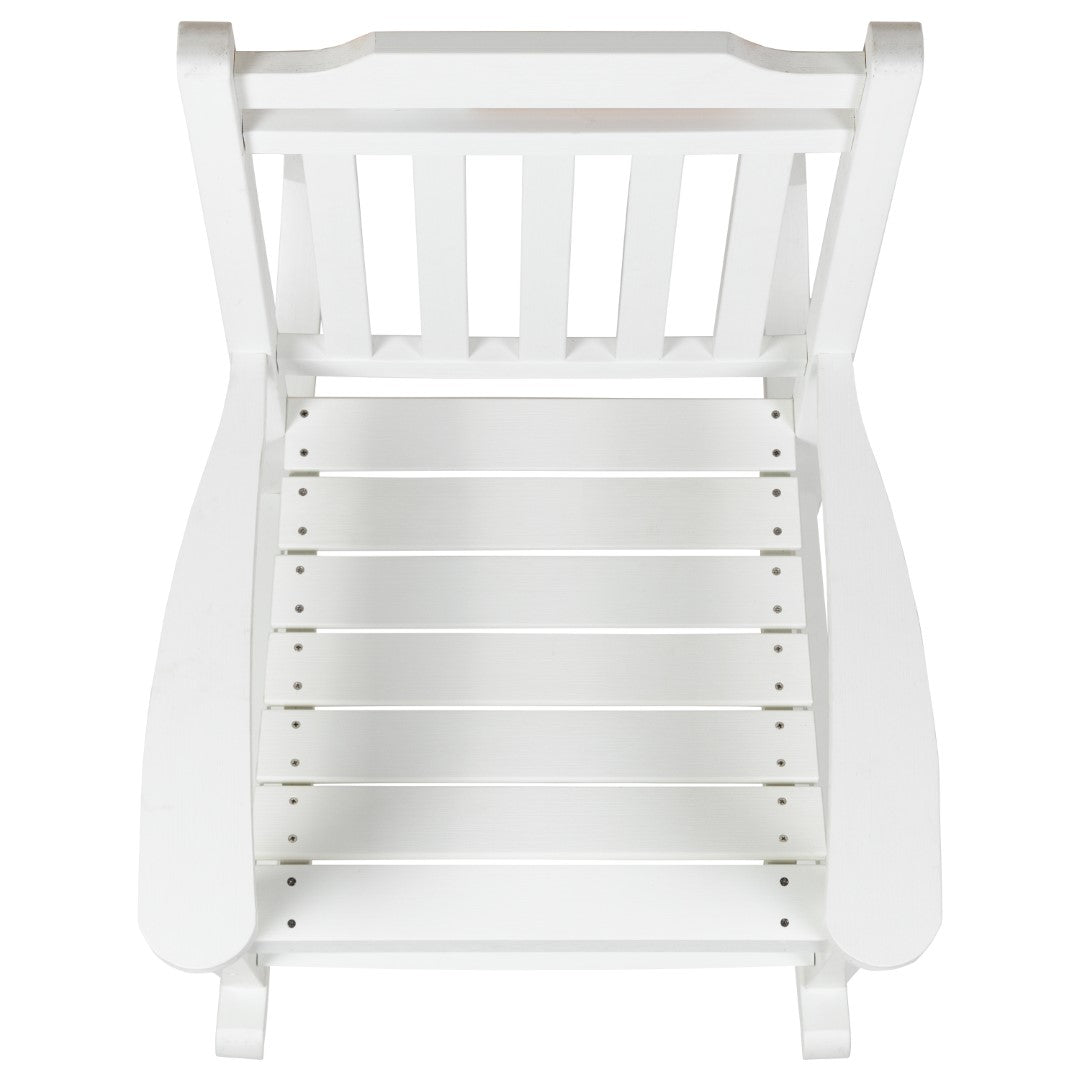 Premium Set of Two All-Weather UV-Resistant Poly Resin Rocking Chairs with an Adirondack Style Side Table for Indoor and Outdoor Use