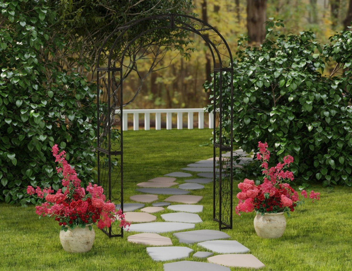 Antique White Iron Outdoor Arch for Enchanting Secret Gardens and Floral Decor