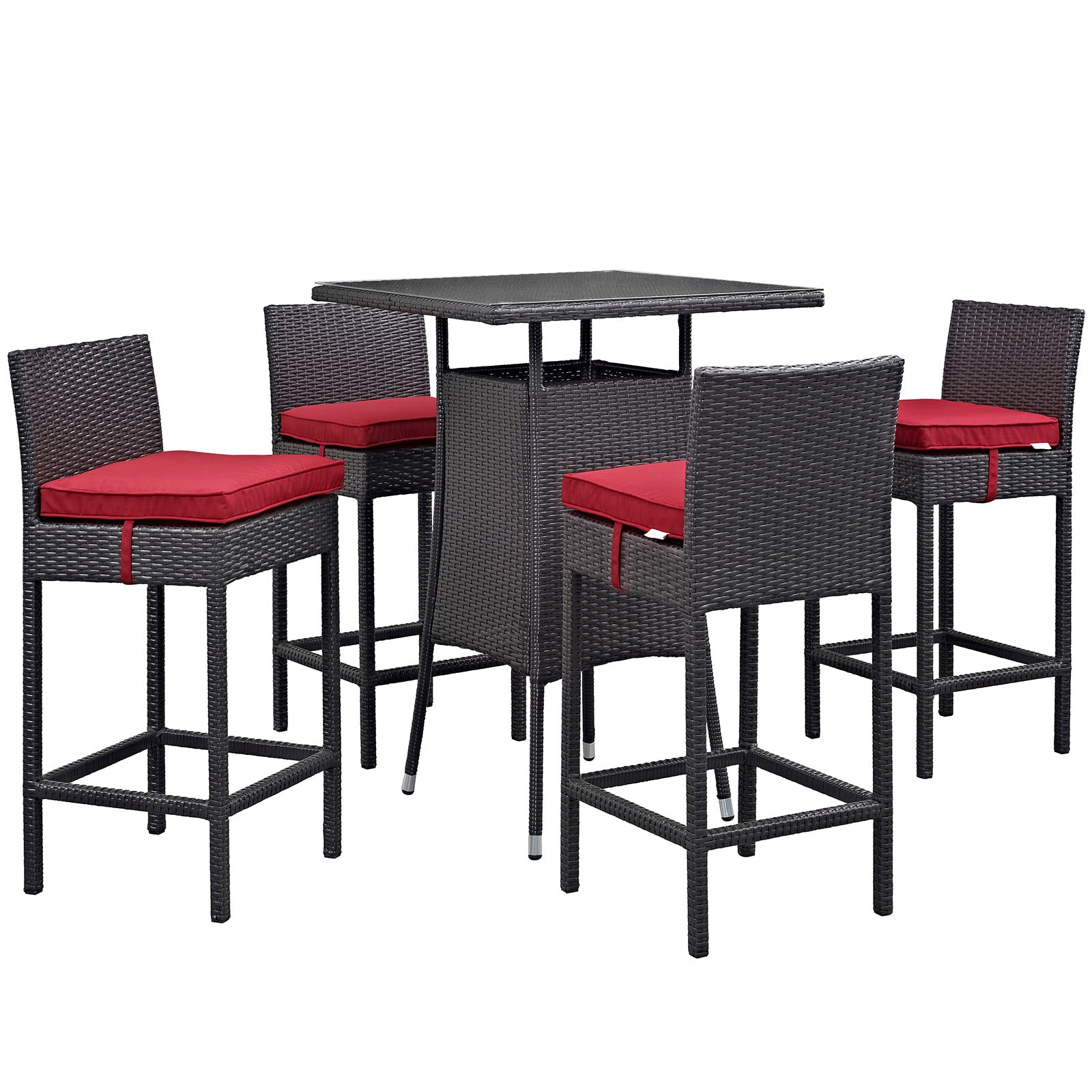 Convene 5-Piece Stylish Synthetic Rattan Weave Outdoor Patio Pub Set for Various Entertaining Occasions
