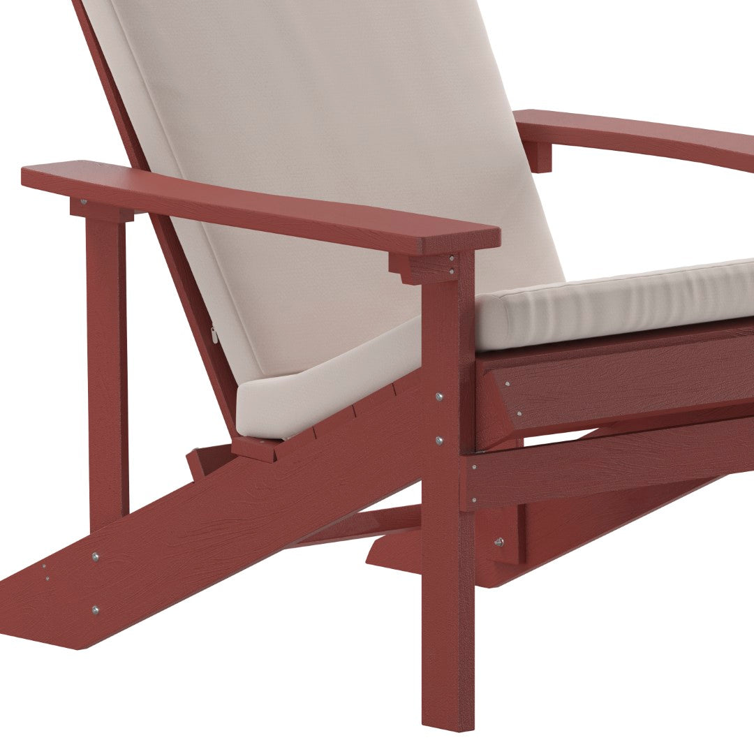 Commercial - Grade Outdoor Set of Two All - Weather Poly Resin Wood Adirondack Chairs Equipped with Cream - Colored Cushions Ideal for Decks, Porches, and Patios