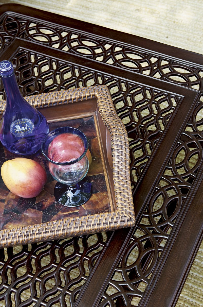 Tommy Bahama Premium Outdoor Elegant Rectangular Cocktail Table - 3235 - 945 with Custom - Made Cast Aluminum Design and Intricate Quatrefoil Pattern