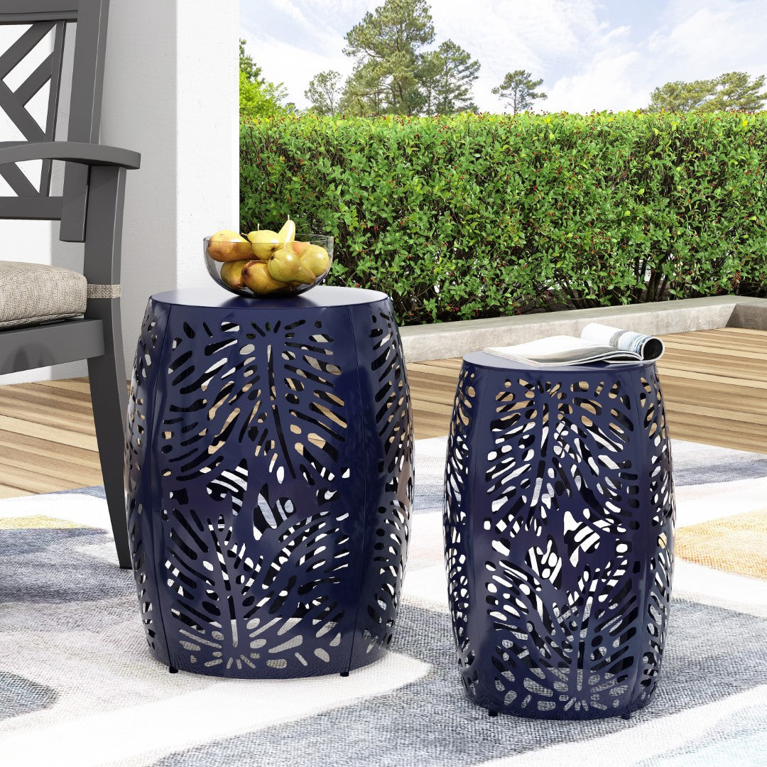 Christopher Knight Home® Satterlee Outdoor Metal Side Table Set of 2 - Stylish Barrel-Shaped Design