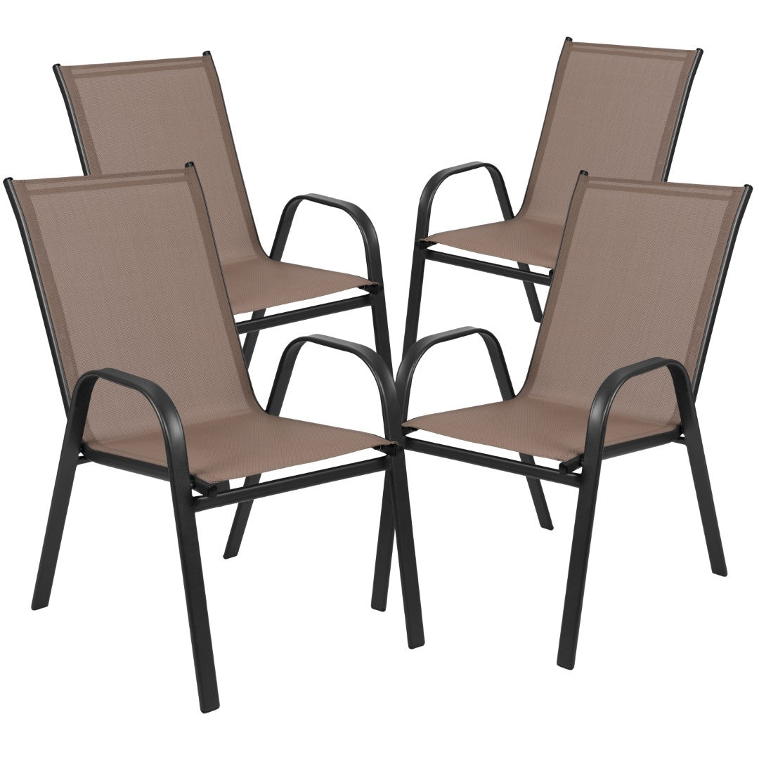 Commercial-Grade Outdoor Stackable 4-Pack Patio Chairs with Flex Comfort Material and Sturdy Metal Frame