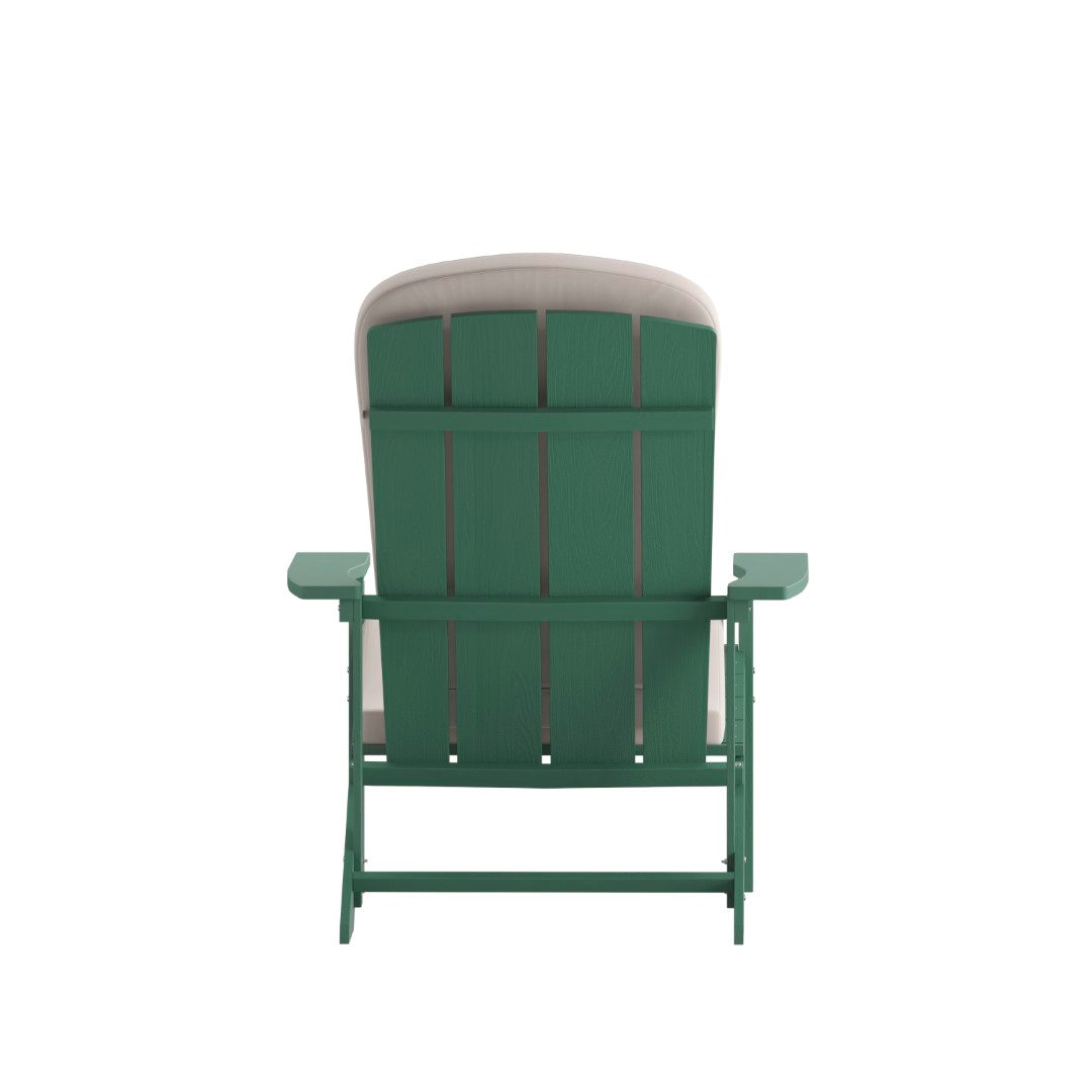 Commercial - Grade Outdoor Set of Two All - Weather Poly Resin Wood Adirondack Chairs Equipped with Cream - Colored Cushions Ideal for Decks, Porches, and Patios