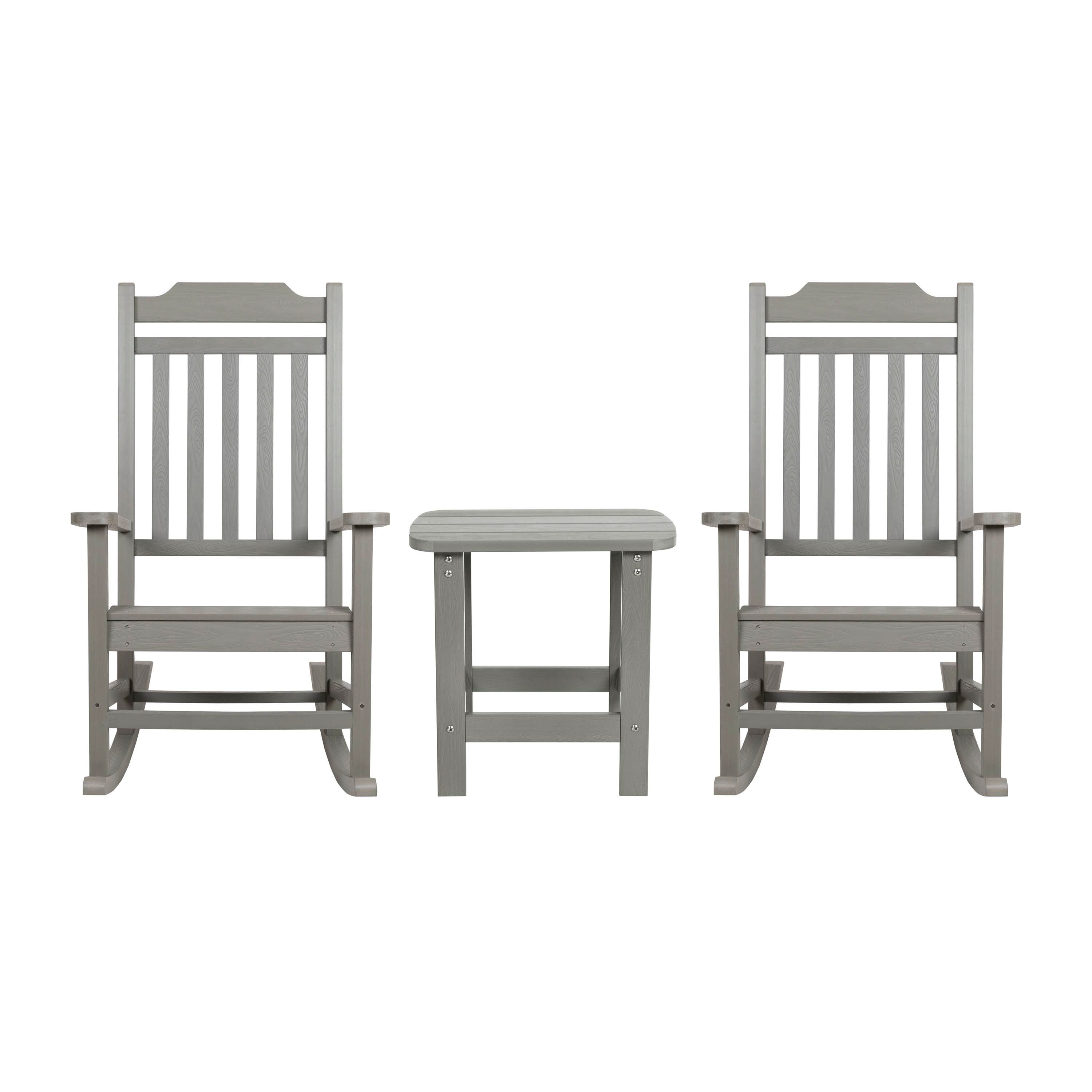 Premium Set of Two All-Weather UV-Resistant Poly Resin Rocking Chairs with an Adirondack Style Side Table for Indoor and Outdoor Use