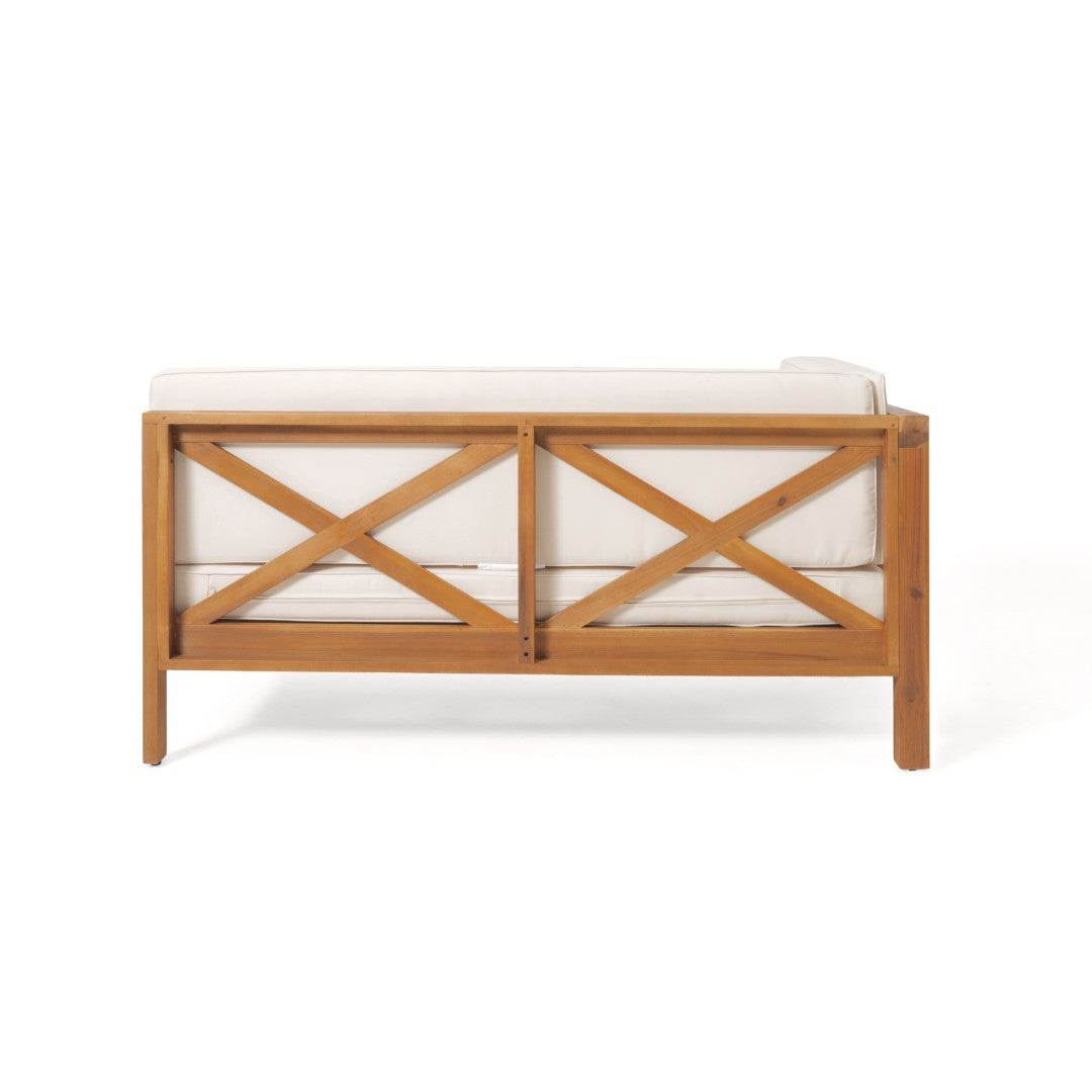 Christopher Knight Home® Brava X-Back Left Corner Bench for Indoor and Outdoor Use, Beige - Exuding Rustic Charm, Constructed with Durable Acacia Wood, Water-Resistant Cushions, Dimensions: 58.25 x 30.25