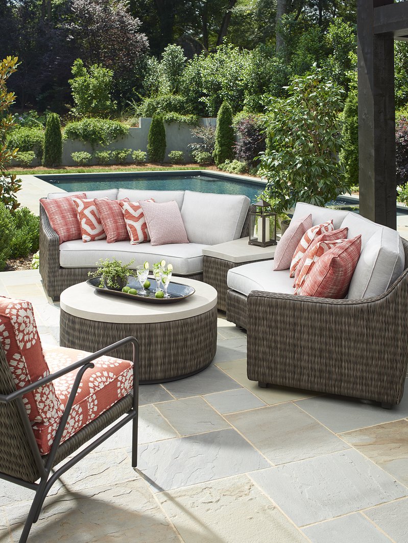 Tommy Bahama 3900 - 950 All - Weather Outdoor Accent Table with Wicker and Weatherstone Top