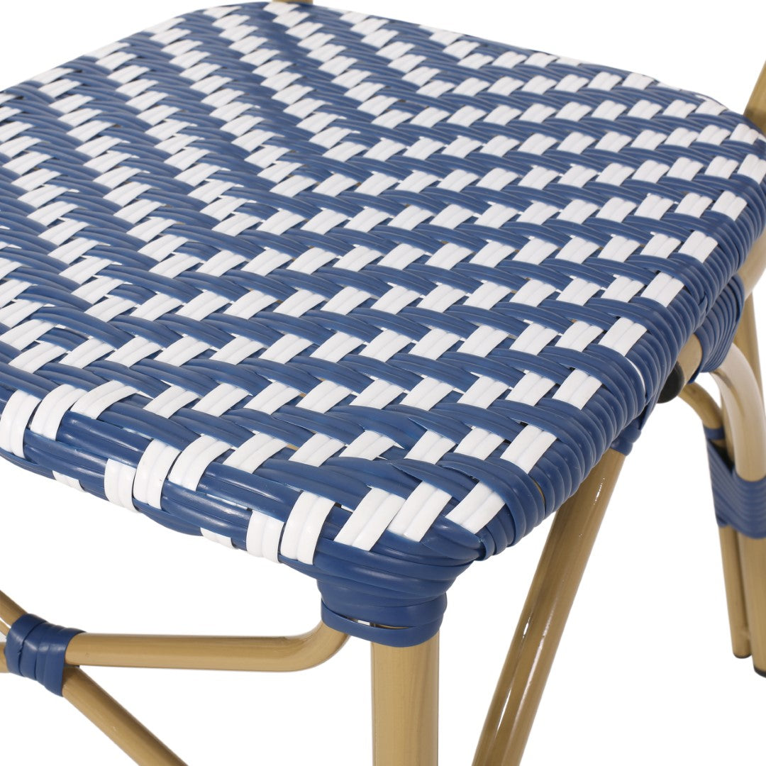Christopher Knight Home® Picardy 2-Piece Outdoor Aluminum French Bistro Chairs in Navy, White & Bamboo Finish