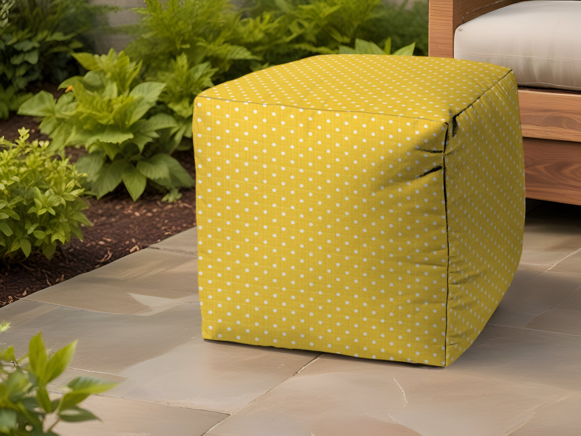 Stylish and Comfortable Turquoise Indoor-Outdoor Polka Dot Pouf Ottoman for Home Decor and Patio Relaxation