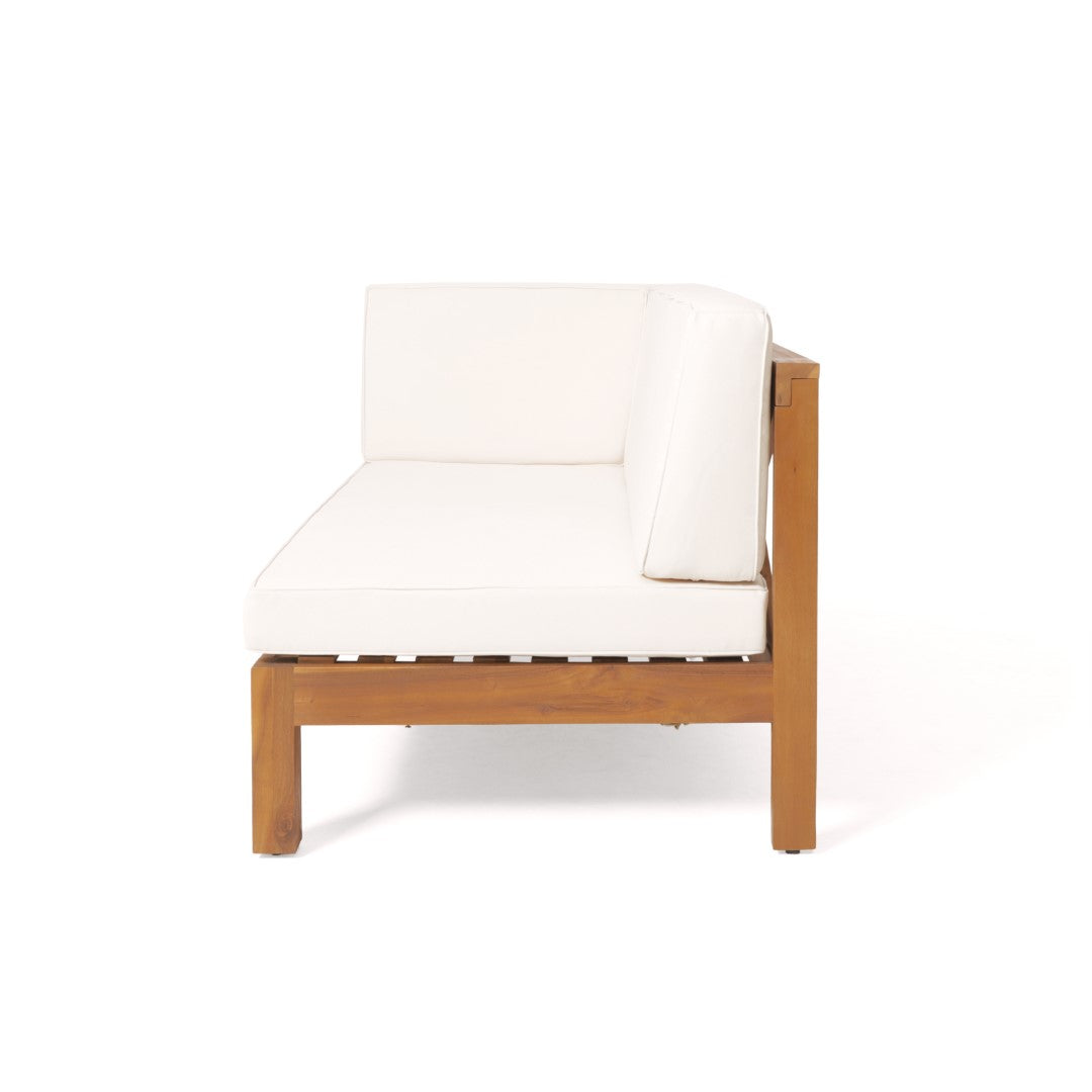 Christopher Knight Home® Brava X-Back Left Corner Bench for Indoor and Outdoor Use, Beige - Exuding Rustic Charm, Constructed with Durable Acacia Wood, Water-Resistant Cushions, Dimensions: 58.25 x 30.25