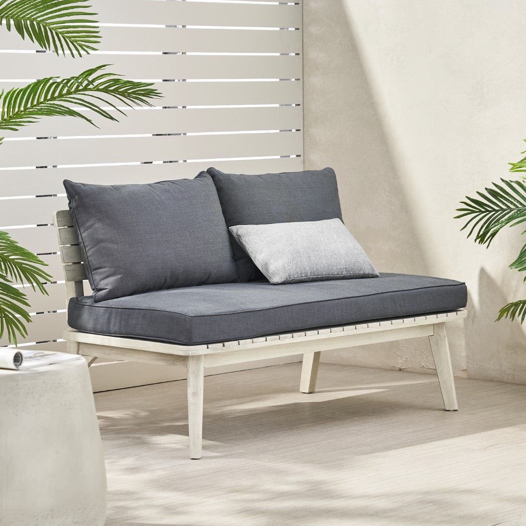 Christopher Knight Home® Mid - Century Outdoor Acacia Wood Loveseat with Weather - Resistant Gray Cushions