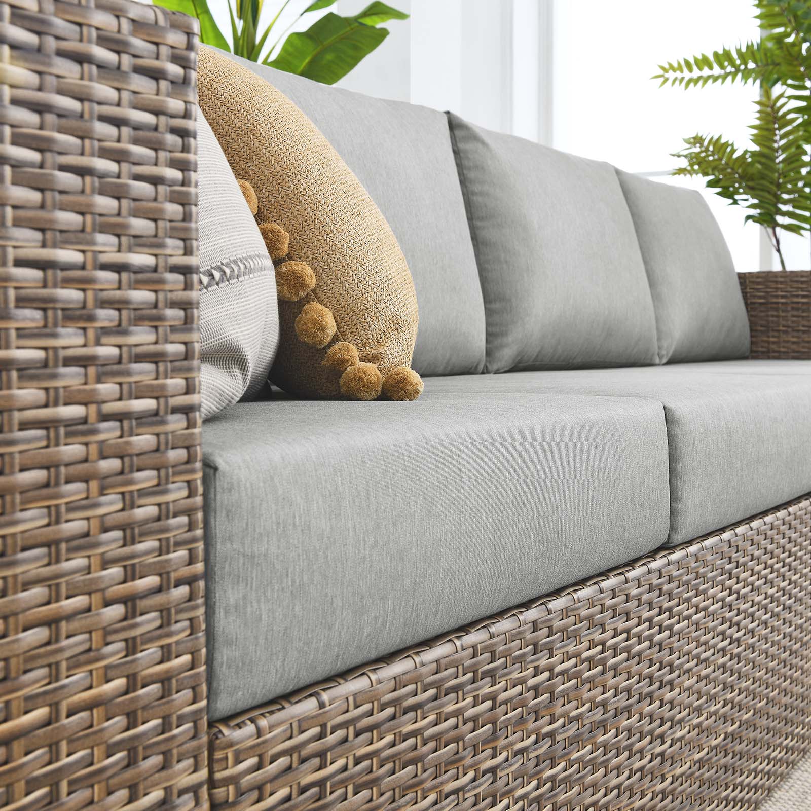 Convene Outdoor Patio 4-Piece Furniture Set - Elegant Synthetic Rattan Weave Design, All-Weather Resistant Cushions and Tempered Glass Top Table for Outdoor Spaces