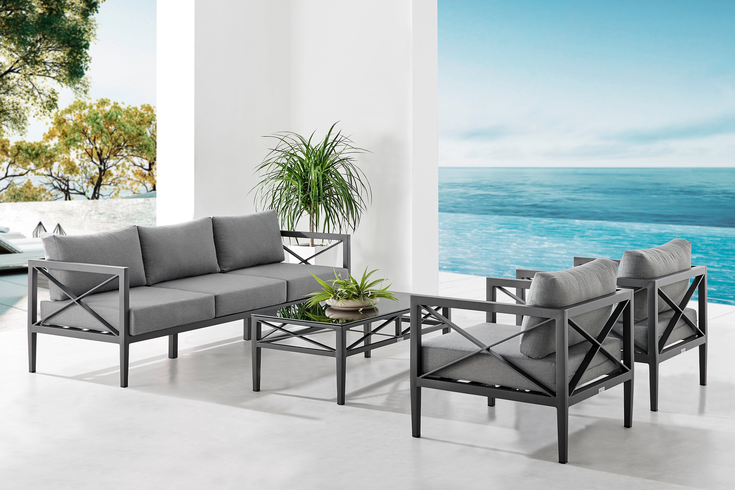 Sonoma 4-Piece Outdoor Conversation Set - Durable Aluminum Frame & Waterproof Comfort Cushions