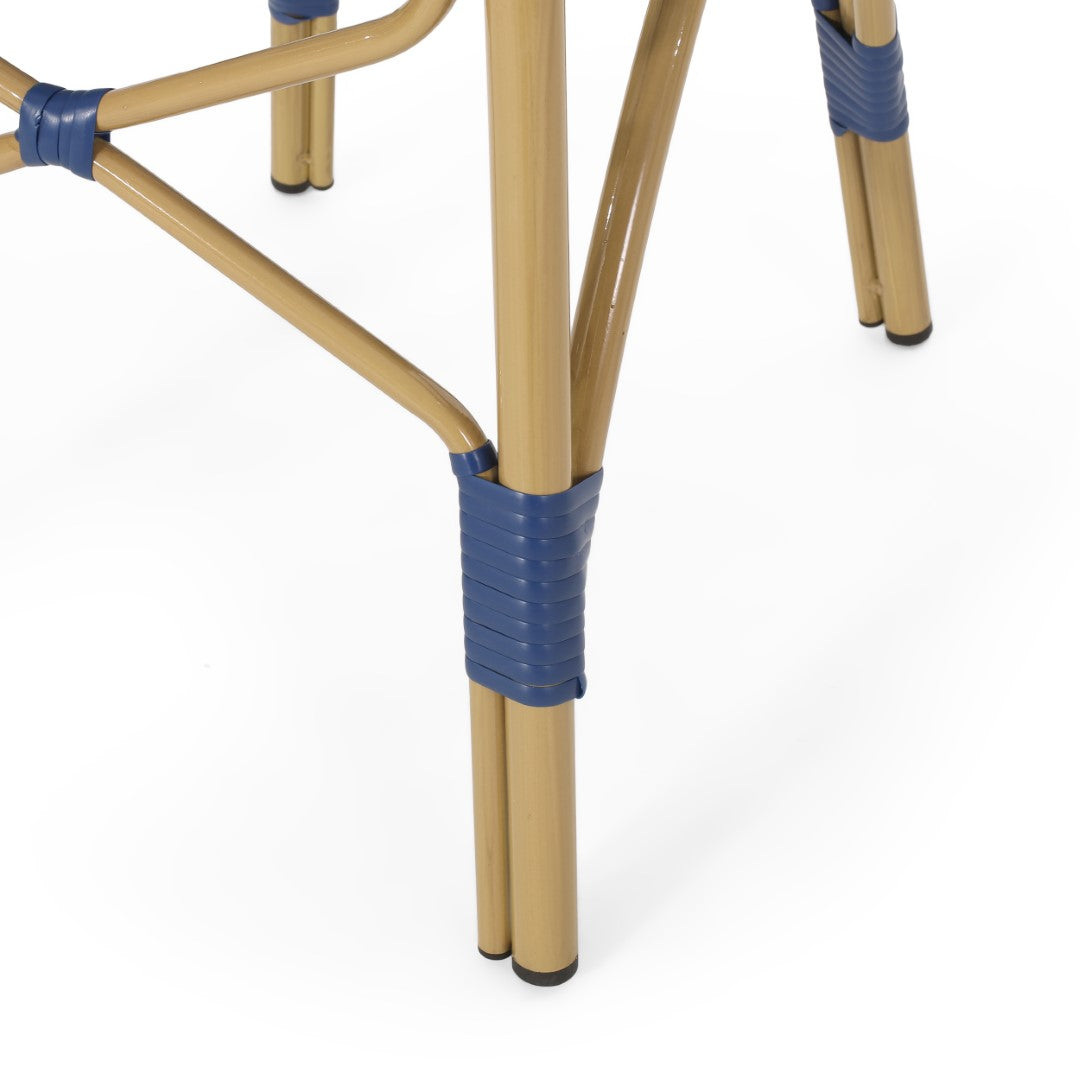 Christopher Knight Home® Picardy 2-Piece Outdoor Aluminum French Bistro Chairs in Navy, White & Bamboo Finish