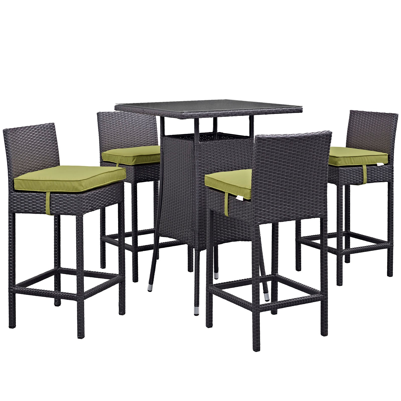 Convene 5-Piece Stylish Synthetic Rattan Weave Outdoor Patio Pub Set for Various Entertaining Occasions