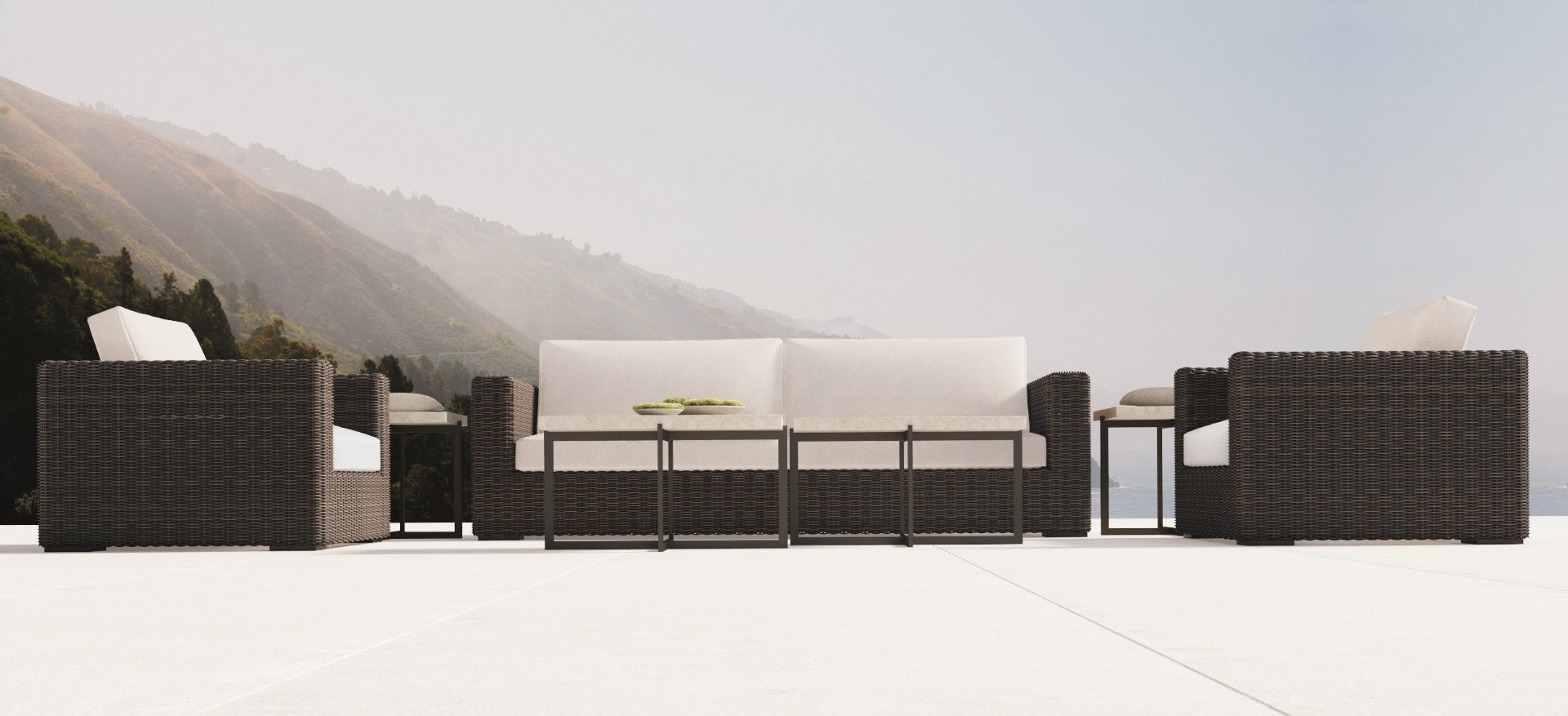 Luxury Outdoor Capri Sofa with Gray Mist Woven Rope Design and Plush Cushions for Supreme Comfort