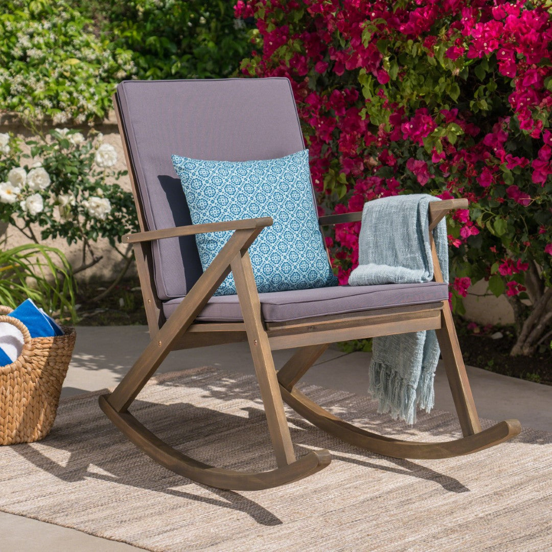 Christopher Knight Home® Gus Acacia Wood Outdoor Rocking Chair with Comfortable Cushion: A Durable, Safe, and Stylish Seating Option for Relaxation
