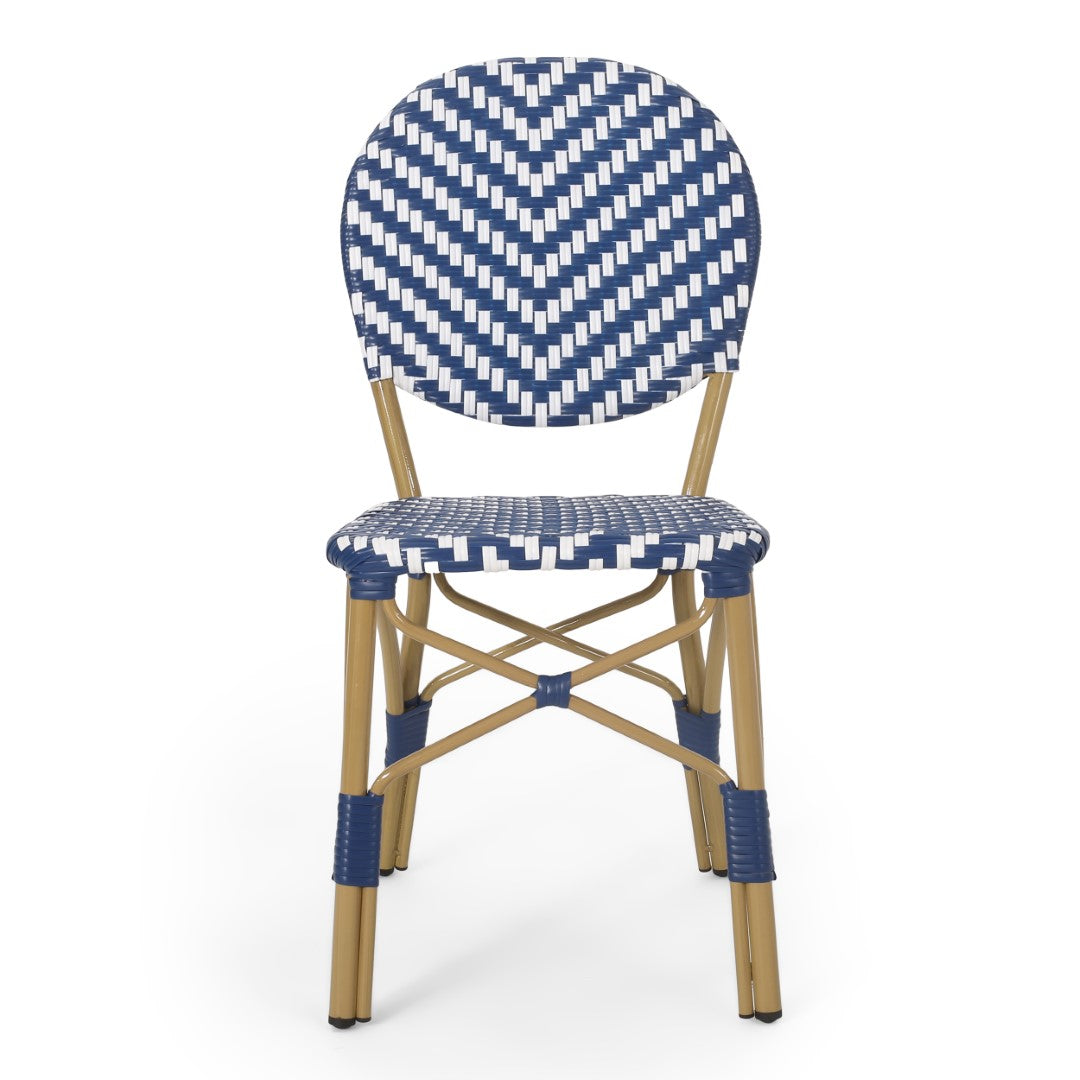 Christopher Knight Home® Picardy 2-Piece Outdoor Aluminum French Bistro Chairs in Navy, White & Bamboo Finish