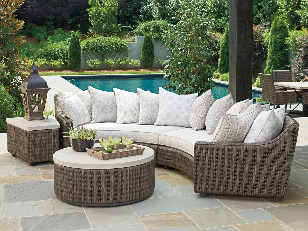 Tommy Bahama 3900 - 950 All - Weather Outdoor Accent Table with Wicker and Weatherstone Top