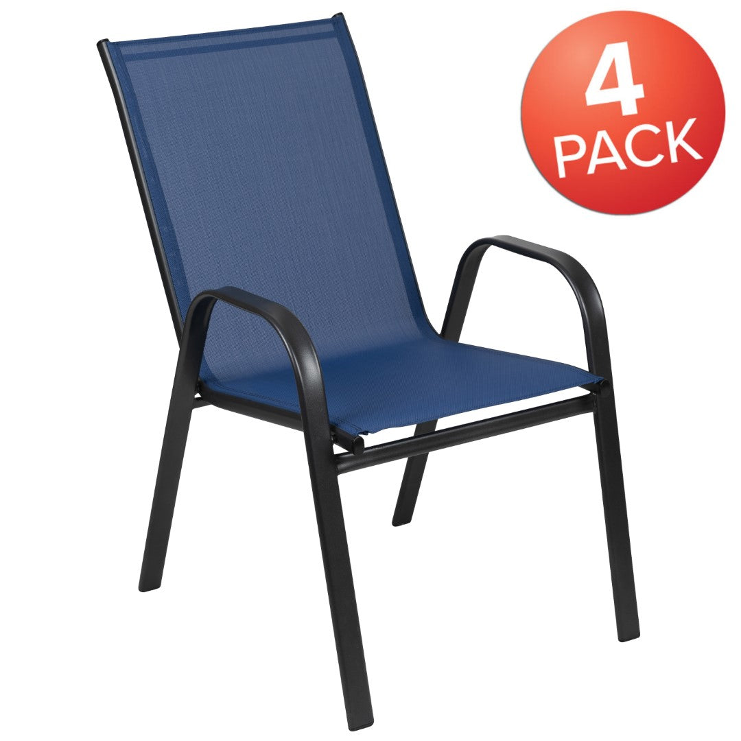 Commercial-Grade Outdoor Stackable 4-Pack Patio Chairs with Flex Comfort Material and Sturdy Metal Frame