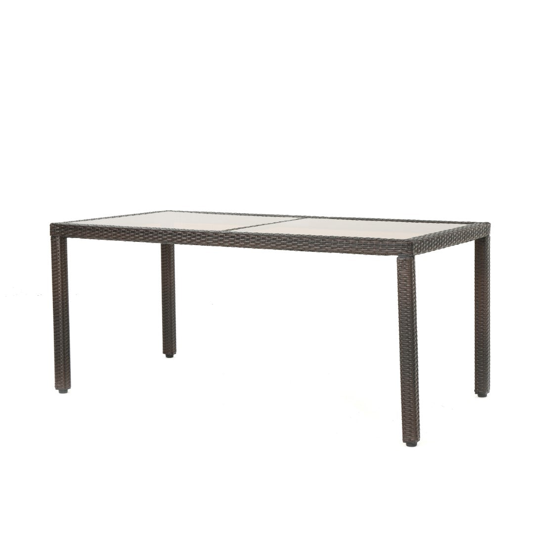 Christopher Knight Home® San Pico Outdoor Multibrown Wicker Rectangular Tempered Glass Top Dining Table for Backyard, Patio, and Garden Use