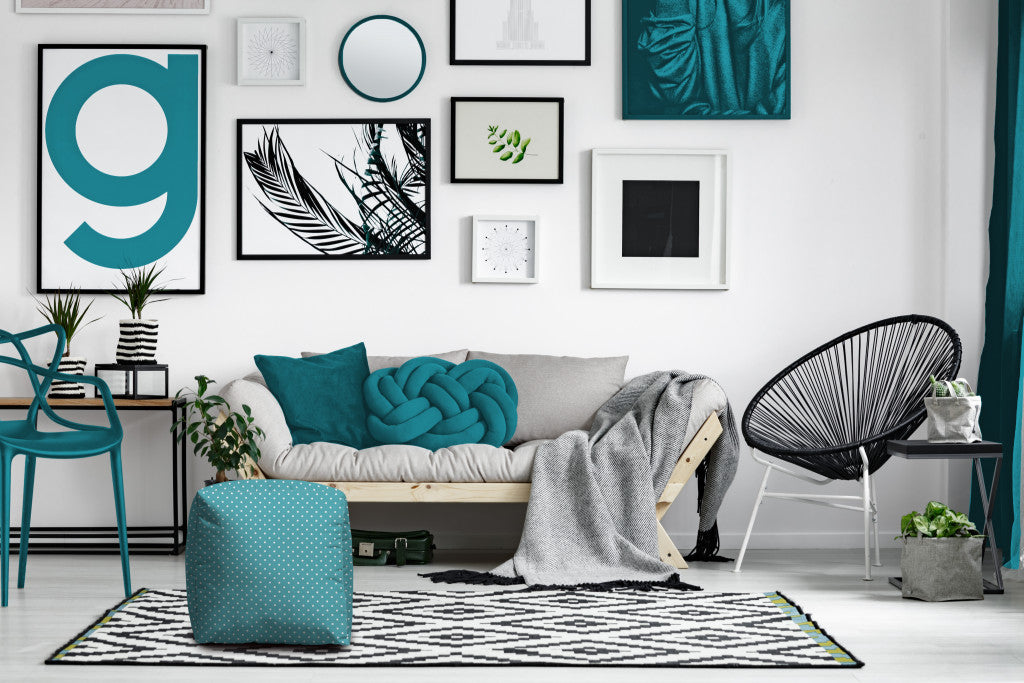 Stylish and Comfortable Turquoise Indoor-Outdoor Polka Dot Pouf Ottoman for Home Decor and Patio Relaxation