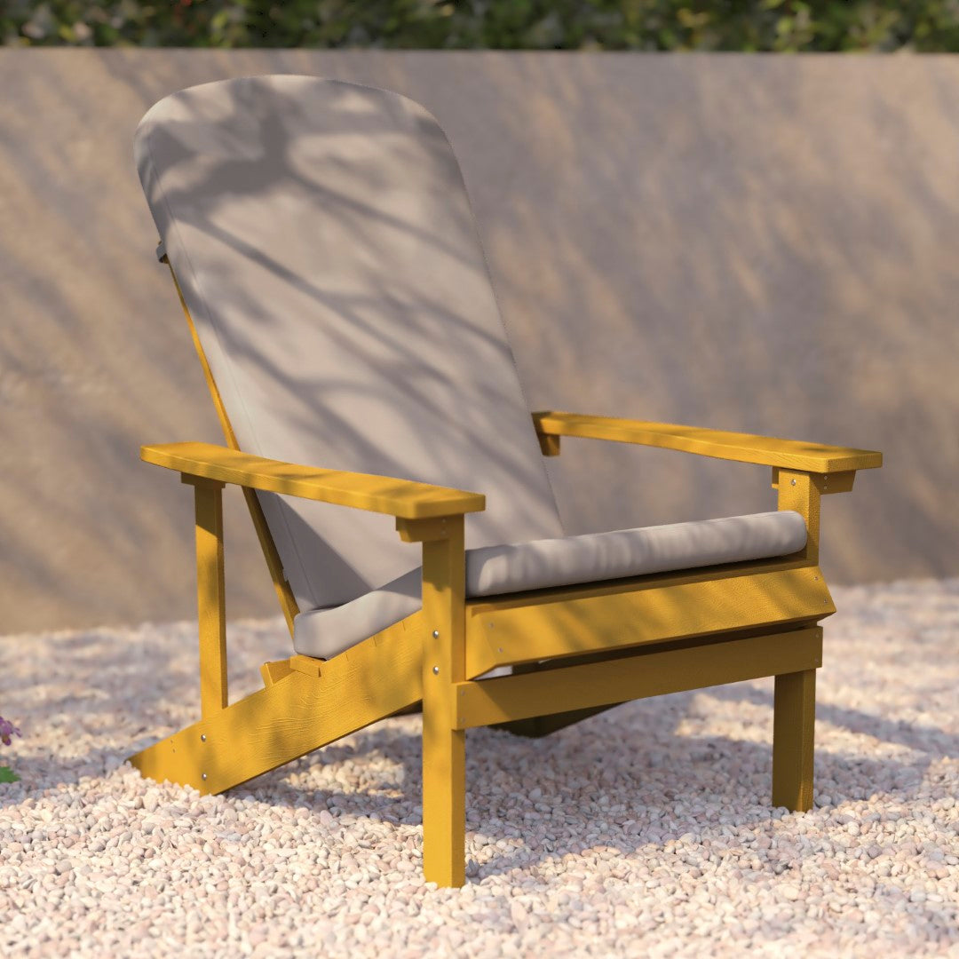 Commercial - Grade Outdoor Set of Two All - Weather Poly Resin Wood Adirondack Chairs Equipped with Cream - Colored Cushions Ideal for Decks, Porches, and Patios