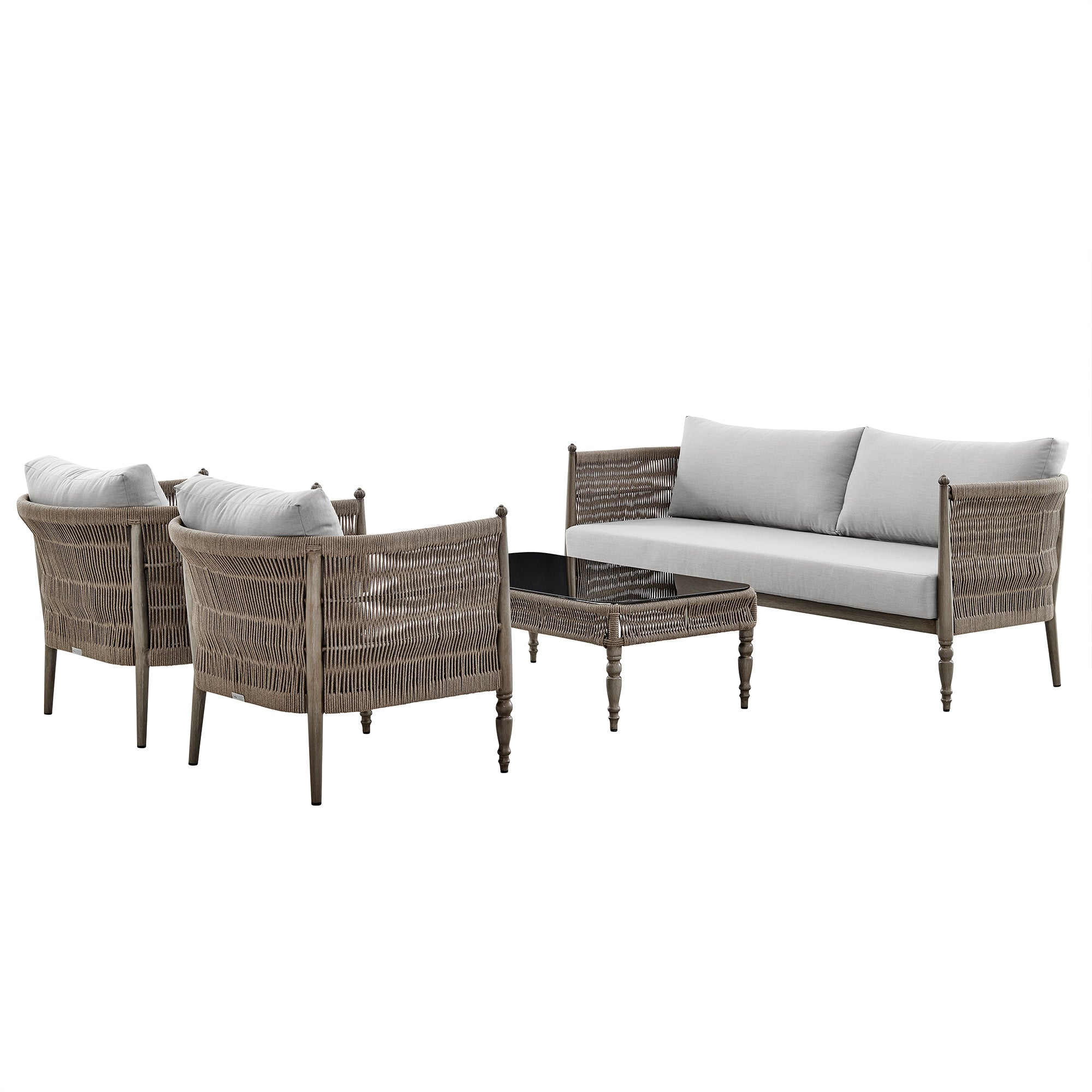Safari 4-Piece Outdoor Conversation Set with Beige Cushions, Wicker & Aluminum, UV Resistant Comfort